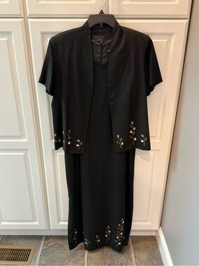 Positive Attitude Black Floral Beaded Women’s 2Piece Jacket Dress Set Size 12